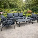 360 HOME OUTDOOR 4 PCS PATIO ALLUMINIUM SET WITH 3-SEATS SOFA, 2 SINGLE CHAIRS AND A RECTANGULAR COFFEE TABLE  GREY