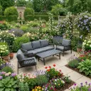360 HOME OUTDOOR 4 PCS PATIO ALLUMINIUM SET WITH 3-SEATS SOFA, 2 SINGLE CHAIRS AND A RECTANGULAR COFFEE TABLE  GREY