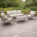 360 HOME OUTDOOR 5 PCS PATIO ALLUMINIUM SET WITH 3-SEATS SOFA: 204*77*75CM, 2-SEATS SOFA: 143*77*75CM  2 SINGLE CHAIRS: 80*77*75CM  AND A RECTANGULAR COFFEE TABLE: 140*70*66CM OFF-WHITE