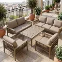 360 HOME OUTDOOR 5 PCS PATIO ALLUMINIUM SET WITH 3-SEATS SOFA: 204*77*75CM, 2-SEATS SOFA: 143*77*75CM  2 SINGLE CHAIRS: 80*77*75CM  AND A RECTANGULAR COFFEE TABLE: 140*70*66CM OFF-WHITE
