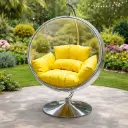 360 HOME OUTDOOR BUBBLE GLASS SWING EGG CHAIR WITH CHROME STAND AND CUSHION BASKET: 102x70CM POLES: 155x70CM YELLOW