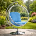 360 HOME OUTDOOR BUBBLE GLASS SWING EGG CHAIR WITH IRON STAND AND CUSHION BASKET: 102x70CM POLES: 155x70CM BLUE