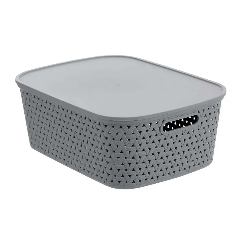 360 HOME RATTAN STORAGE BASKET WITH LID (M) 40*30.5*15.5CM(15L)