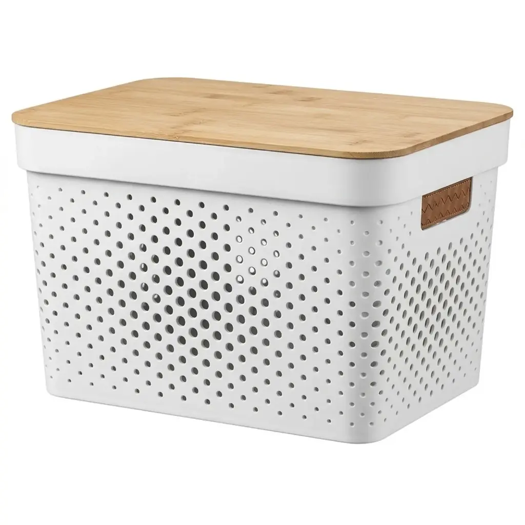 360 HOME STORAGE BASKET WITH BAMBOO LID 36*27*22CM(17L)