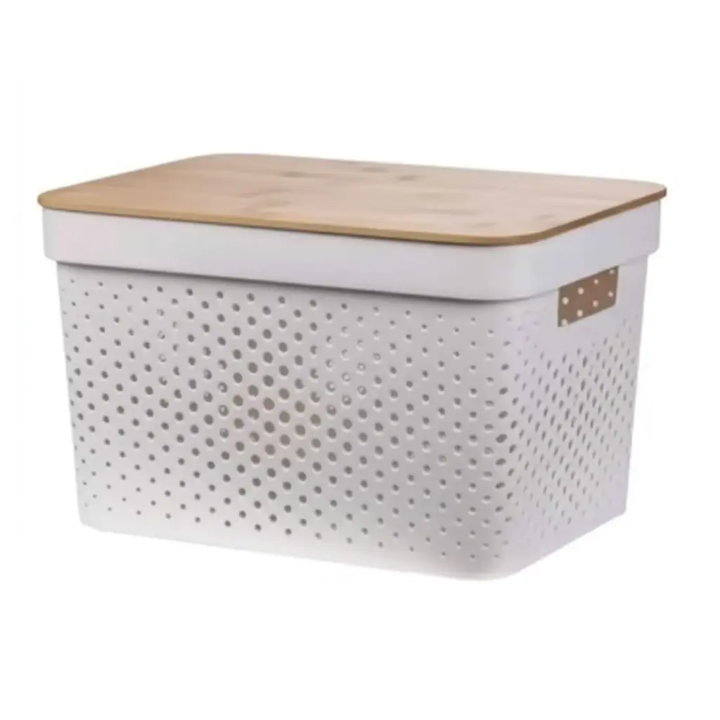 360 HOME STORAGE BASKET WITH BAMBOO LID 36*27*22CM(17L)