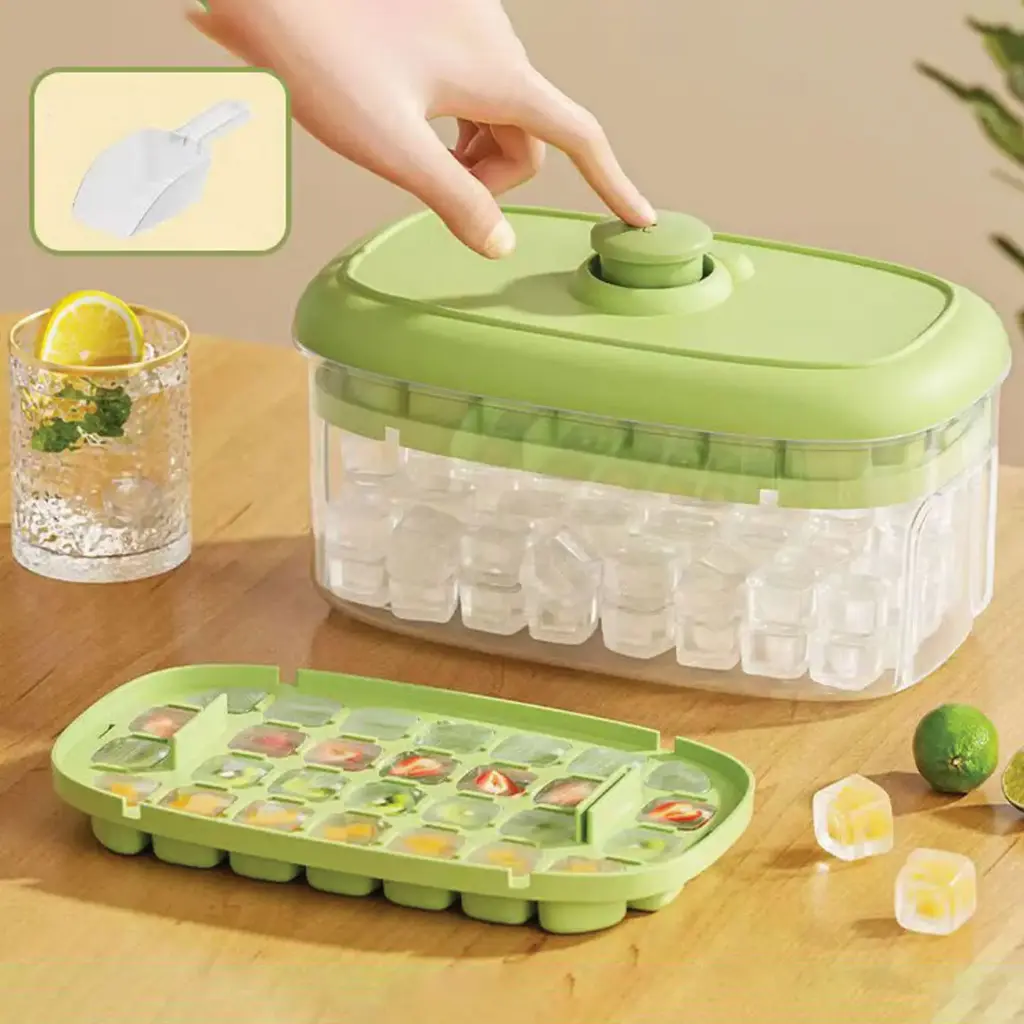 360 HOME MY KITCHEN  ICE CUBE TRAY WITH LID AND BIN FOR FREEZER  19.5*11.5*11.2CM 