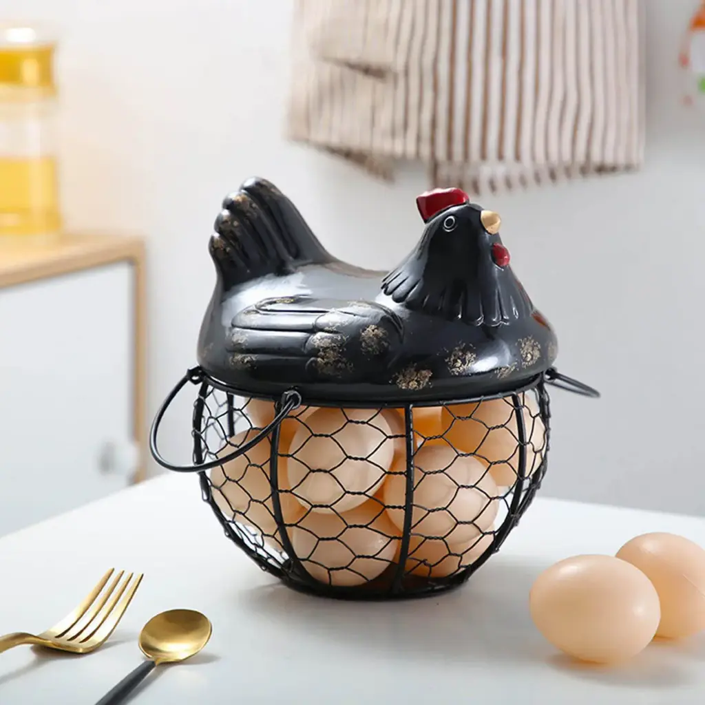 360 HOME MY KITCHEN METAL EGG BASKET WITH CHICKEN COVER BLACK 22.5*23CM 