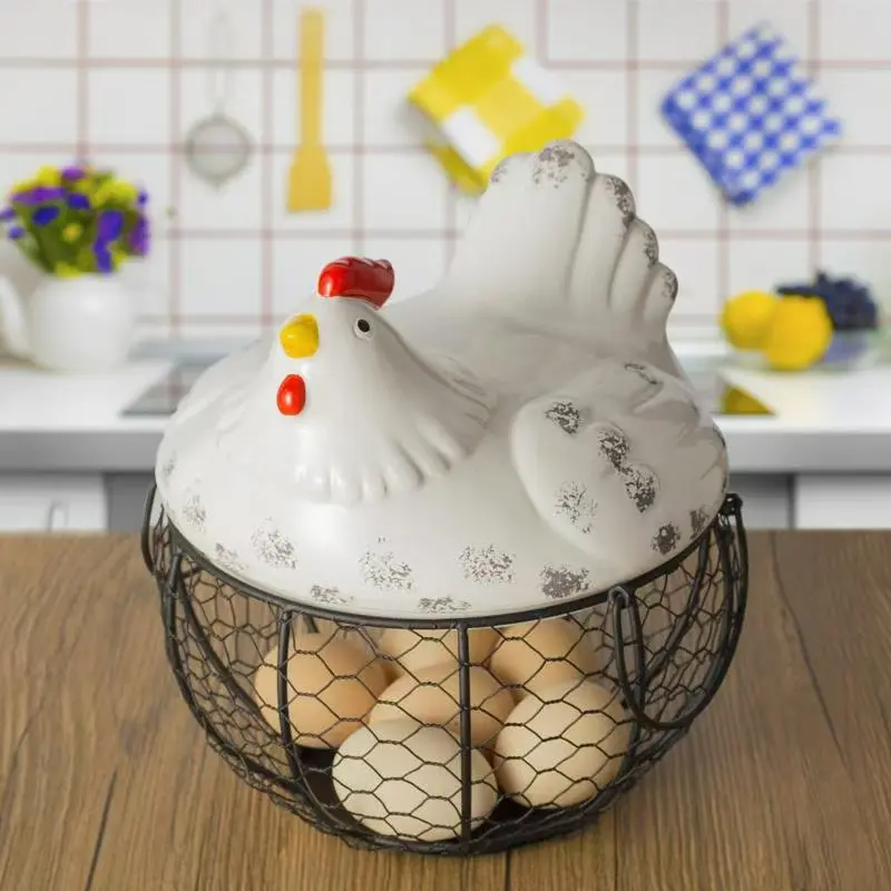 360 HOME MY KITCHEN METAL EGG BASKET WITH CHICKEN COVER WHITE 22.5*23CM 