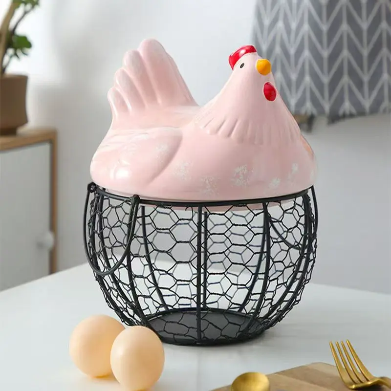 360 HOME MY KITCHEN METAL EGG BASKET WITH CHICKEN COVER PINK 22.5*23CM 