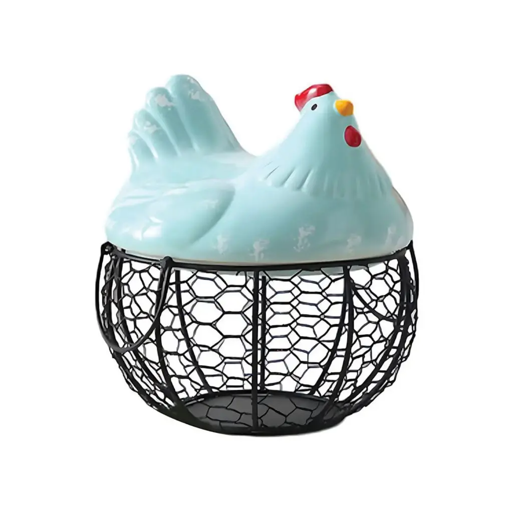 360 HOME MY KITCHEN METAL EGG BASKET WITH CHICKEN COVER BLUE  22.5*23CM 