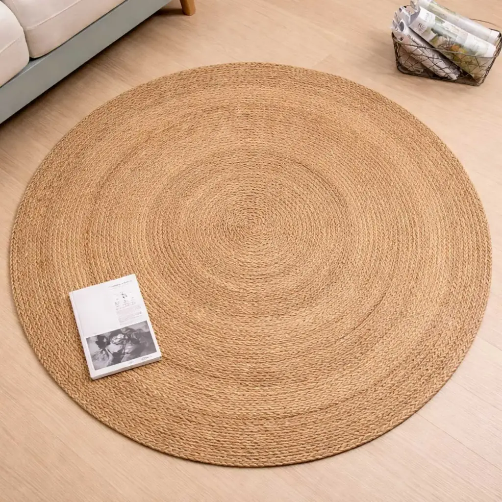 360 HOME FLOORMAT STRAW 120CM CRAFTED ROUND CIRCULAR PATTERN