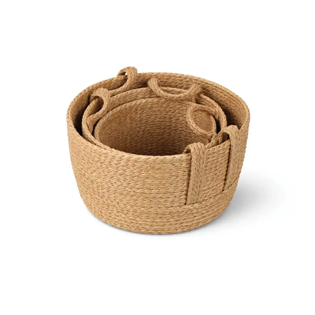 360 HOME BASKET STRAW 33*28*28/30*23*24/23*18*20CM SET 3PCS ROUND SHAPE WITH INTEGRATED HANDLES