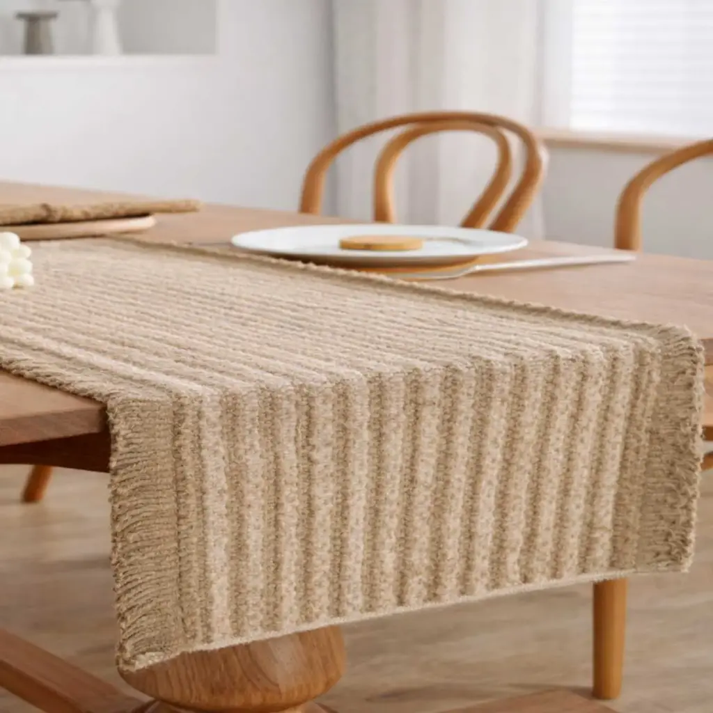 360 HOME TABLE RUNNER STRAW 30*120CM SOFTT BLEND OF LINEN AND COTTON CHUNKY AND RIBBED NEUTRAL BEIGE OR LIGHT BROWN/OATMEAL COLOR