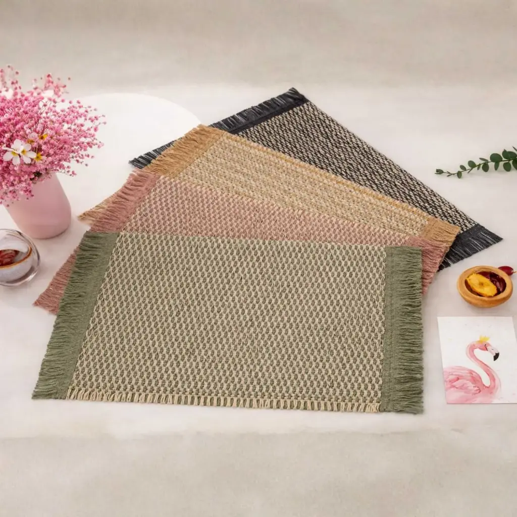 360 HOME PLACEMAT STRAW 30*45CM MULTIPLE COLORS BEIGE,REDDISH-PINK HUE,DARK GREY/BLACK SHADE OF WEAVE PATTERN