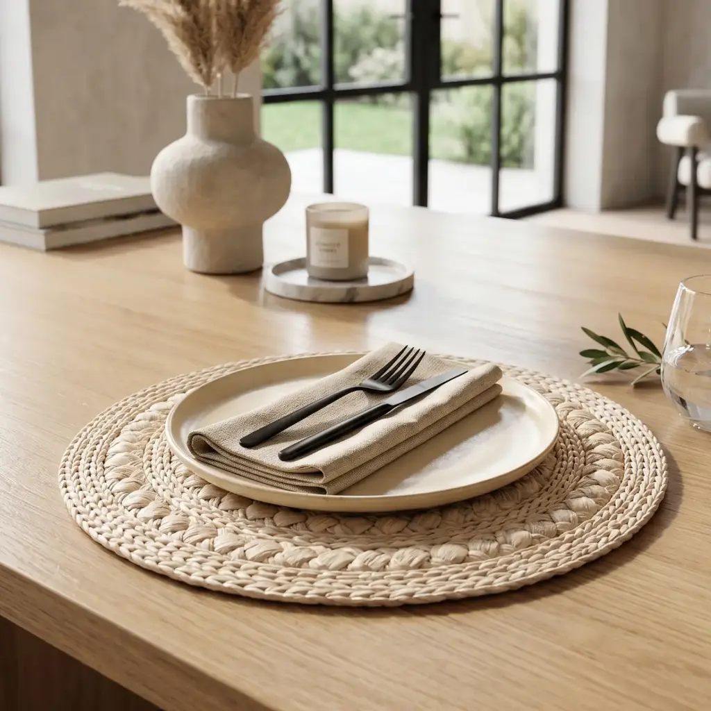 360 HOME PLACEMAT STRAW 38CM ROUND LIGHT COLORED MACRAME HAND KNOTTED DESIGN 