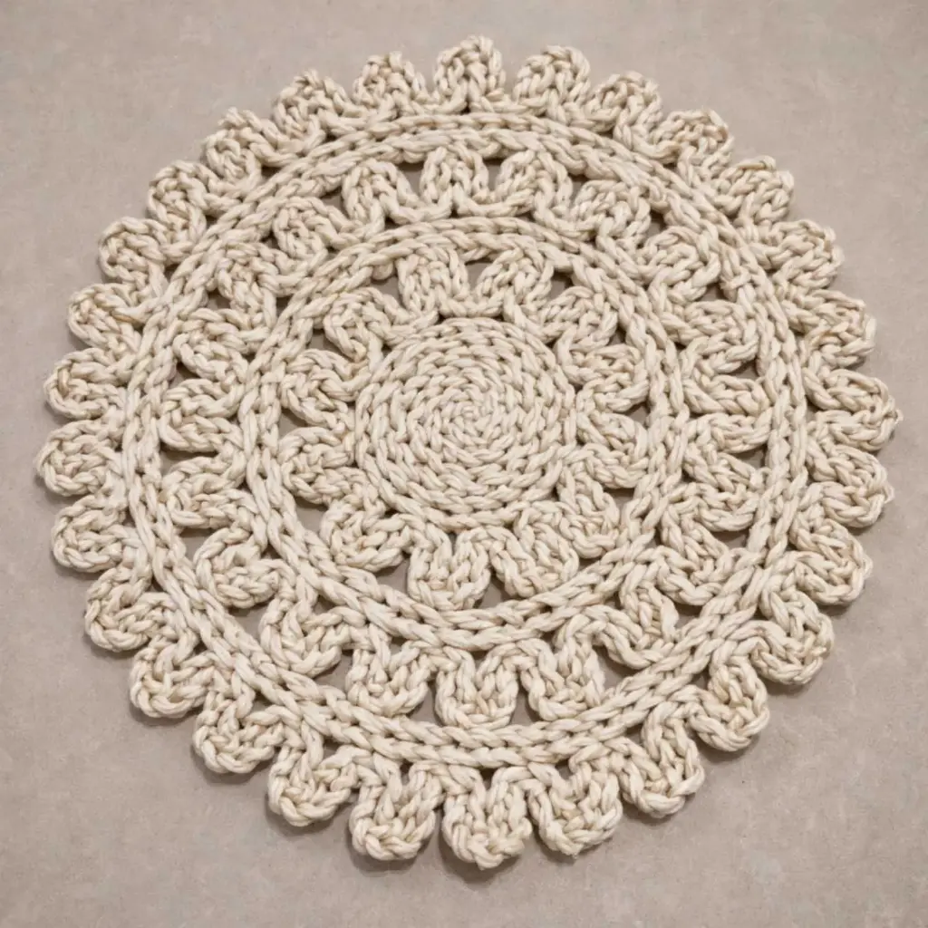 360 HOME PLACEMAT STRAW 38CM LACY DESIGN WITH A CENTRAL MOTIF AND A DECORATIVE OUTER EDGING THAT INCLUDES SHELL OR PICOT STITCHES OFF-WHITE