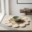 360 HOME PLACEMAT STRAW 38CM BRAIDED OR COILED WEAVE TEXTURE LARGE CIRCLE SHAPE WITH SMALLER CIRCULAR PROTRUSIONS LIGHT BROWN SURROUNDING OFF-WHITE CIRCLES