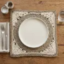 360 HOME PLACEMAT STRAW 30CM SQUARE WITH CIRCULAR CENTER DESIGN MUTED GRAYISH-BROWN CENTER & OUTER BORDER+OFF-WHITE FOR THE LACY BORDER