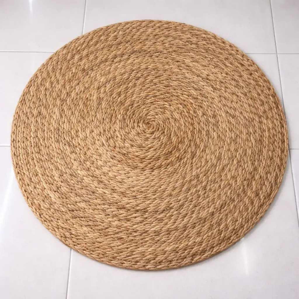 360 HOME FLOORMAT STRAW 120CM CIRCULAR SHAPE BRAIDED PATTERN EARTHY BROWN TONES
