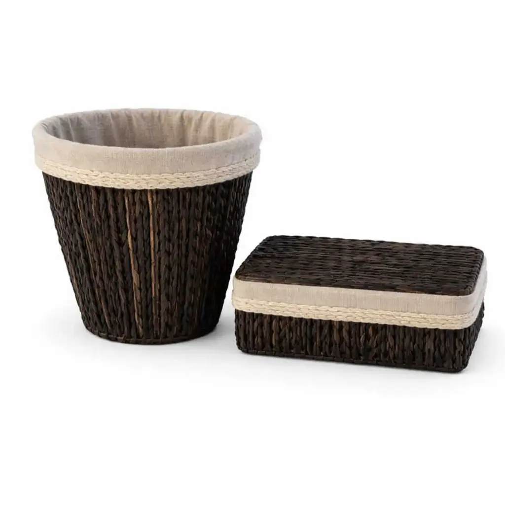 360 HOME BASKET STRAW 24*24*25/  25*14*10CM SET 2PCS TISSU BOX RECTANGULAR+CONTAINER BIN FLARED SHAPE BLACK VERTICAL RIDGES TEXTURED PATTERN