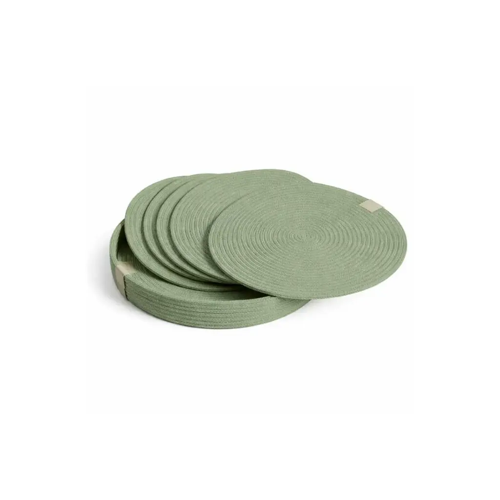 360 HOME COASTER STRAW 33CM*6PCS /35*6PCS PET MATERIAL WATERPROOF ROUND DESIGN CALMING GREEN SHADE