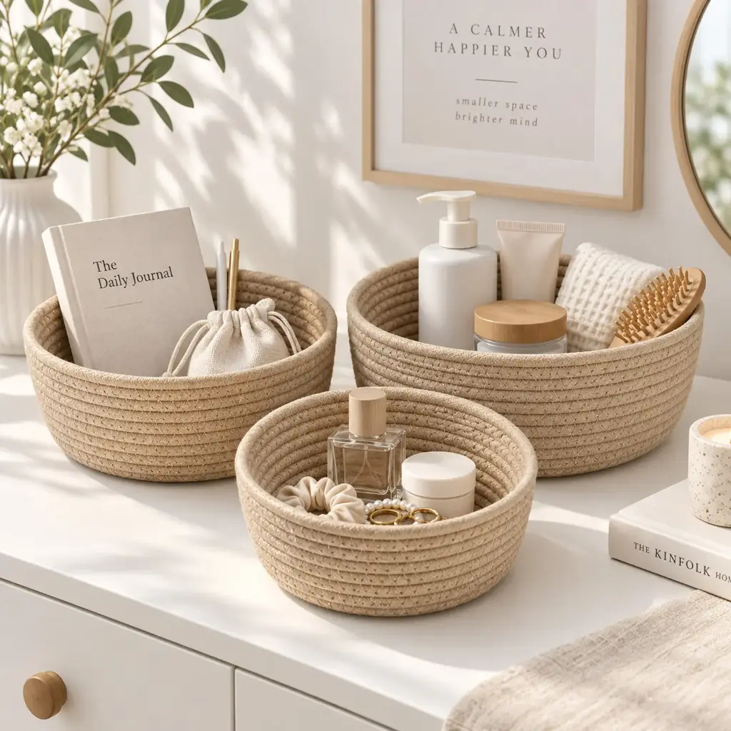 360 HOME MULTIUSE BASKETS WHITE / GREY / KHAKI THREE-PIECE SET