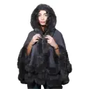 360 COTTON  LADIES SOFT COZY PUNCHO, FUR DESIGN CHARCOAL GREY WITH PLUSH FAUX FUR TRIM ALONG THE COLLAR