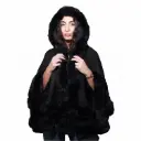 360 COTTON  LADIES SOFT COZY PUNCHO, FUR DESIGN BLACK WITH PLUSH FAUX FUR TRIM ALONG THE COLLAR