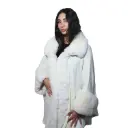 360 COTTON  LADIES SOFT COZY PUNCH OFF-WHITE FAUX-FUR COLLAR AND CUFFS FRONT OPEN STYLE WITH SOFT DRAPING