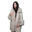 360 COTTON  LADIES SOFT COZY PUNCHO GREIGE FAUX-FUR COLLAR AND CUFFS FRONT OPEN STYLE WITH SOFT DRAPING