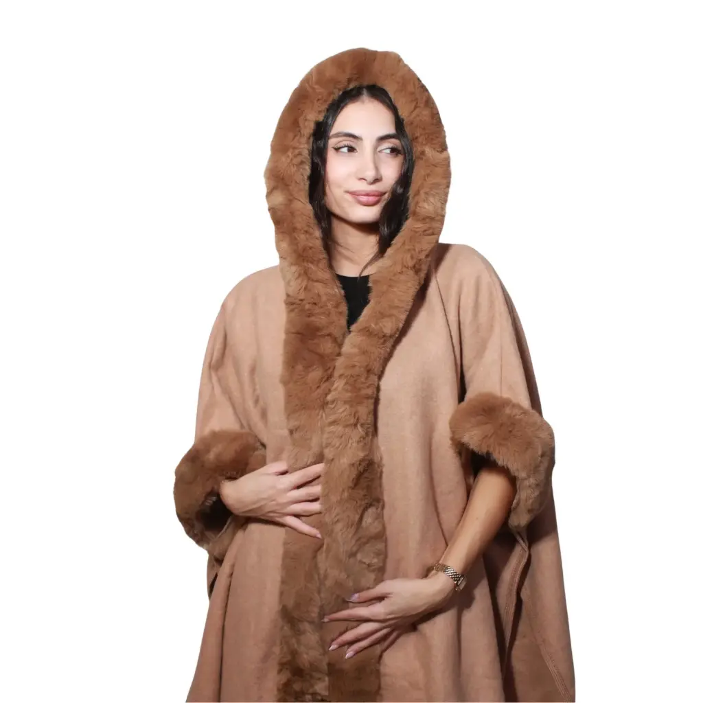 360 COTTON  LADIES SOFT COZY PUNCHO CAMEL FUR DESIGN
