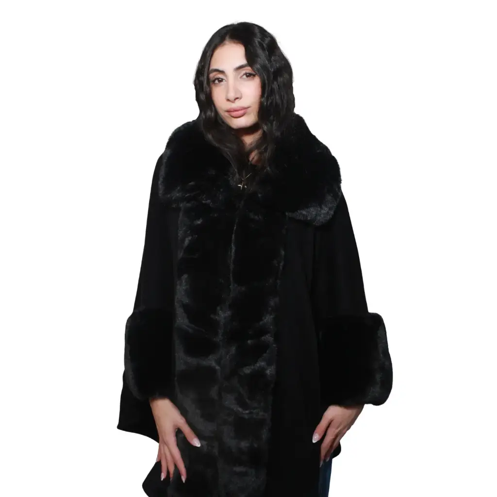 360 COTTON  LADIES SOFT COZY PUNCHO, FUR DESIGN