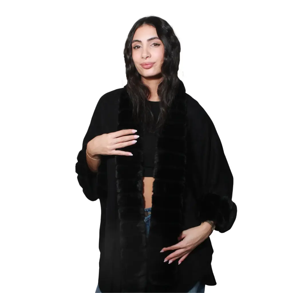 360 COTTON  LADIES SOFT COZY PUNCHO, FUR DESIGN