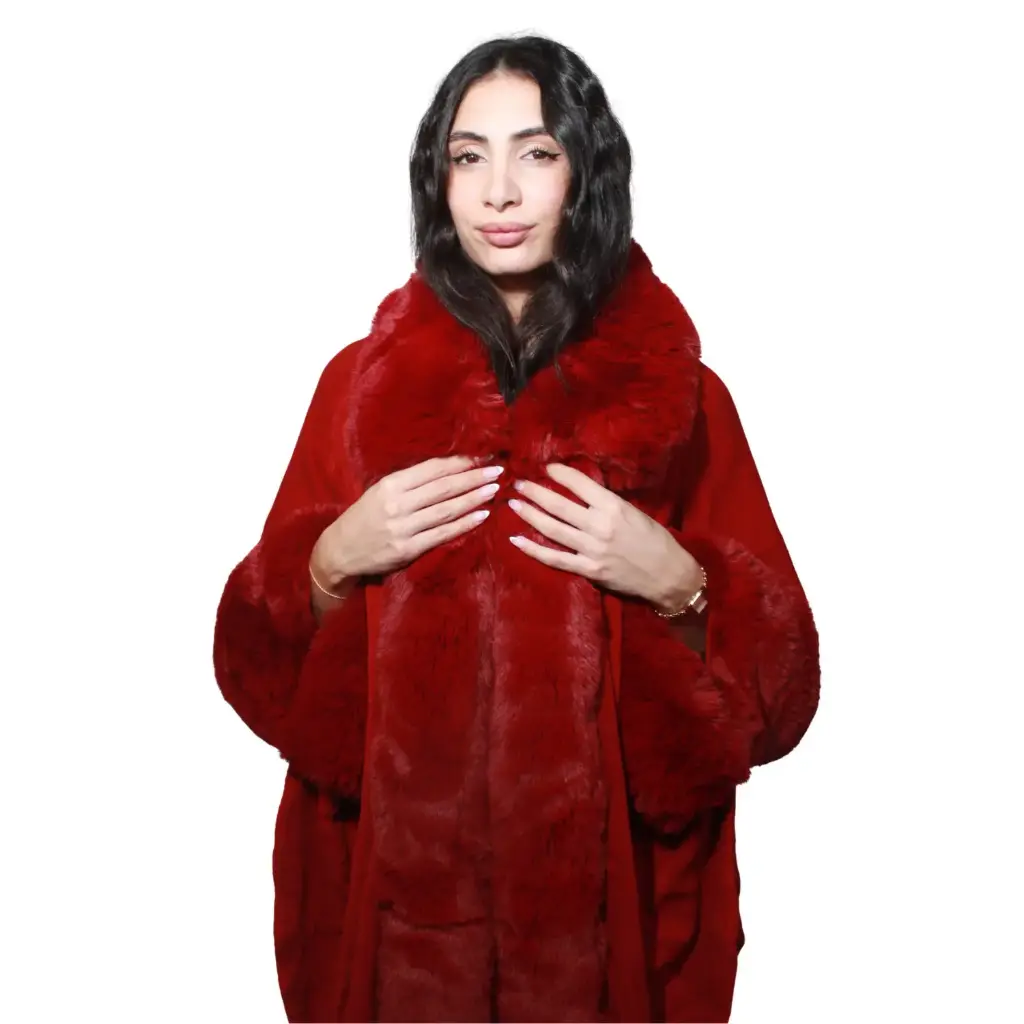 360 COTTON  LADIES SOFT COZY PUNCHO, FUR DESIGN