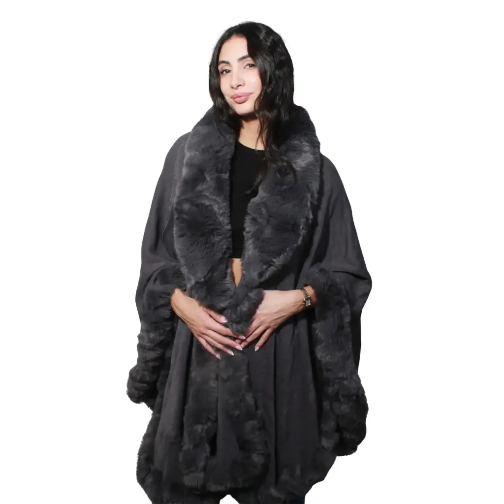 360 COTTON  LADIES SOFT COZY PUNCHO, FUR DESIGN