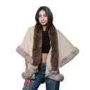 360 COTTON  LADIES SOFT COZY PUNCHO BEIGE & BROWN FUR DESIGN