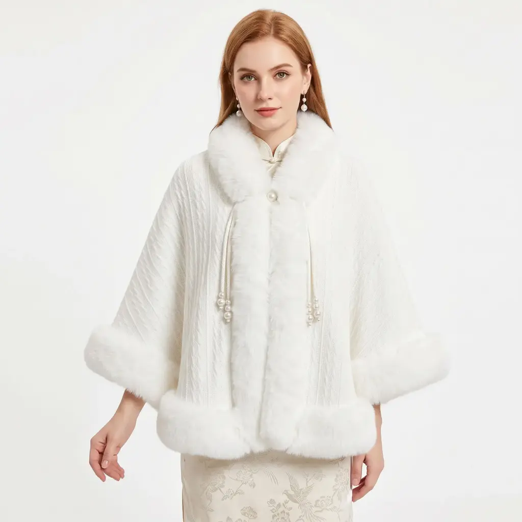 360 COTTON  LADIES SOFT COZY PUNCHO WHITE