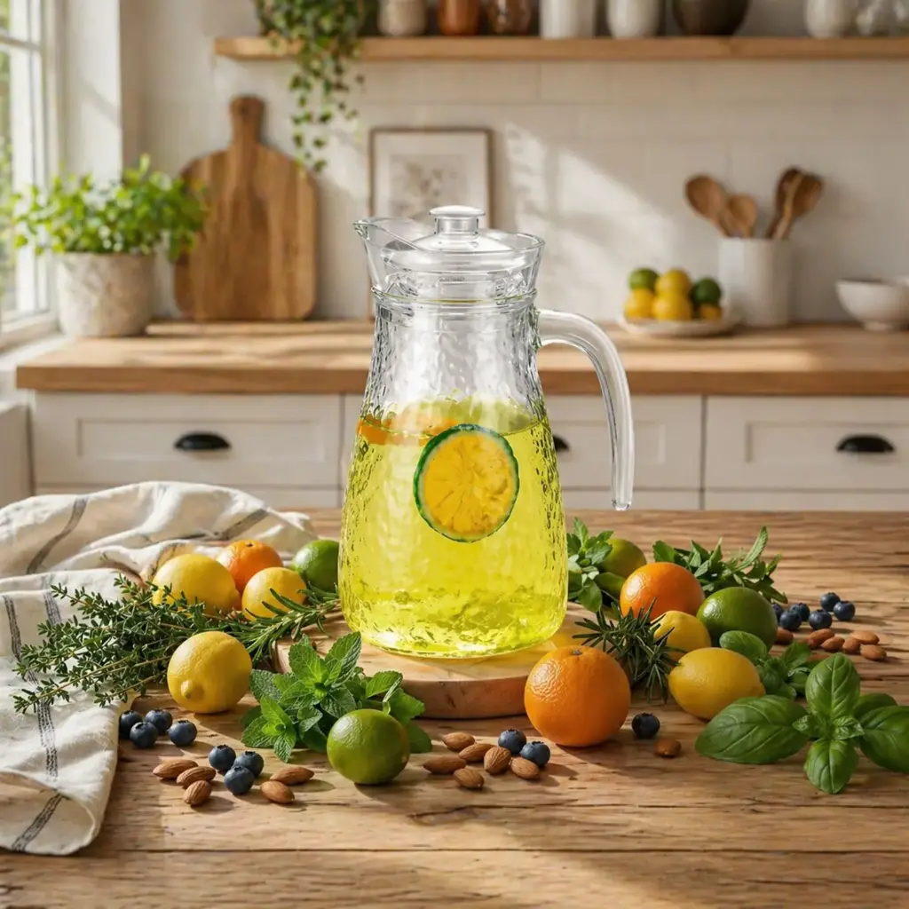 360 HOME MY KITCHEN GLASS JUG WITH COVER 9*18.5CM 1.2L
