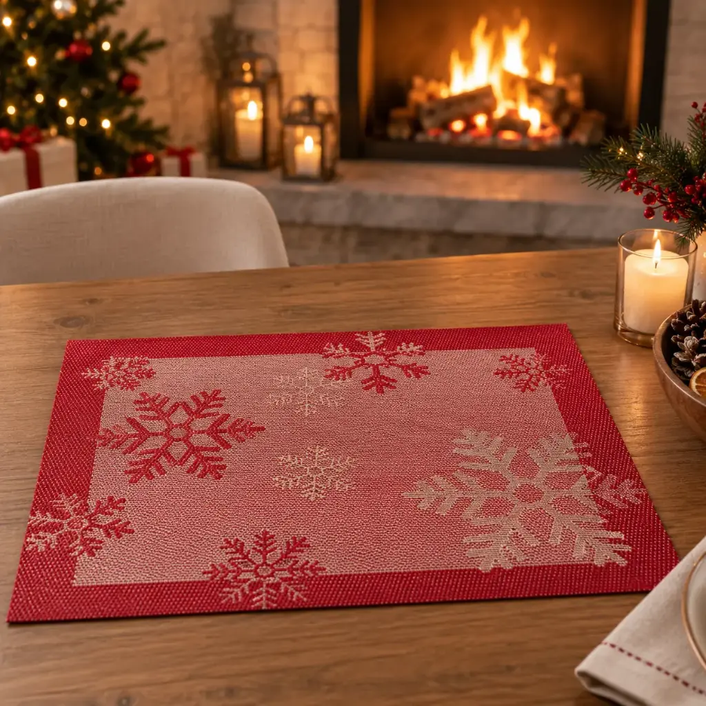360 HOME ,MY KITCHEN CHRISTM PLACEMAT TESLING SNOWFLAKE 45*30CM GOLD & SILVER & RED