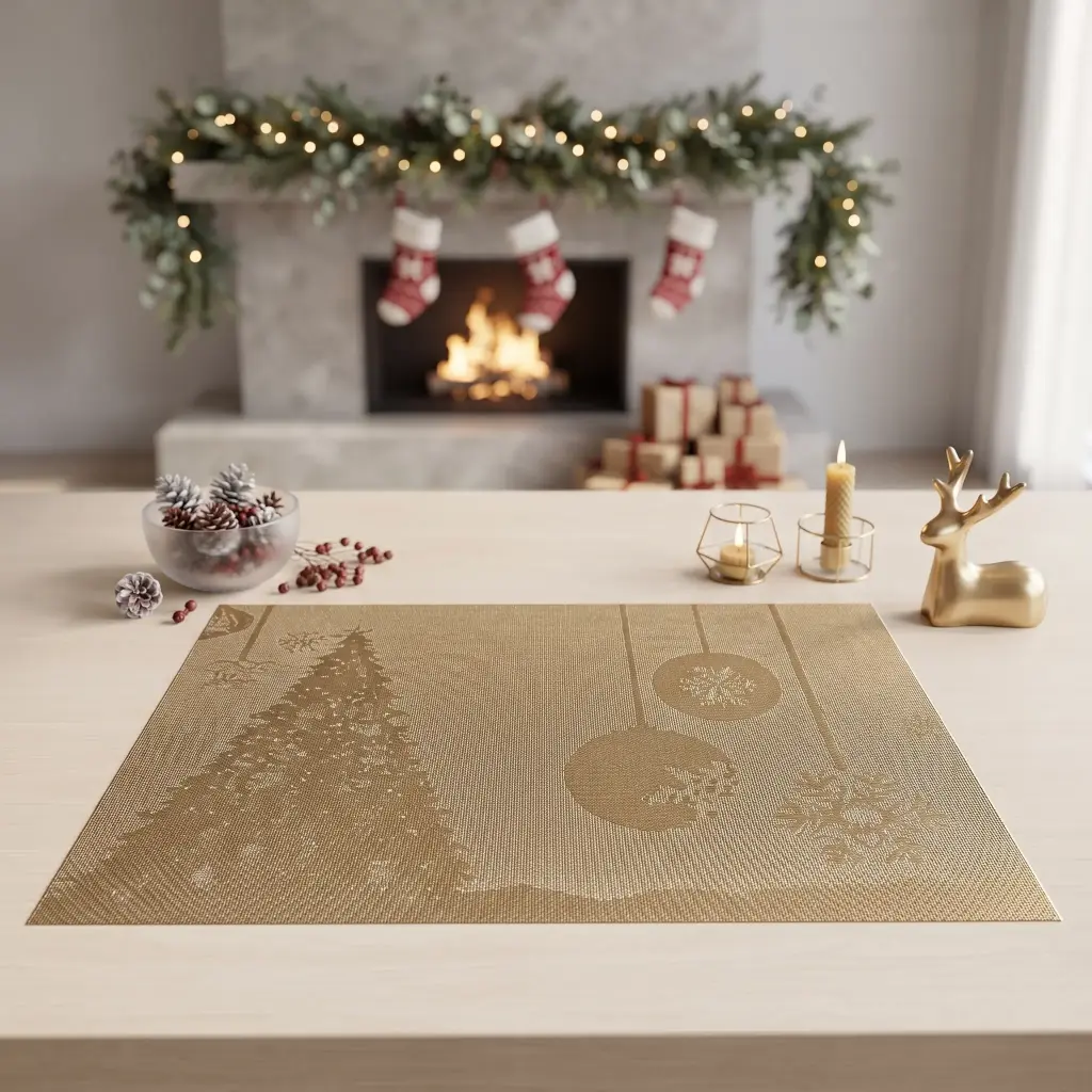 360 HOME ,MY KITCHEN CHRISTM PLACEMAT CHRISTMAS TREE 45*30CM GOLD & SILVER & RED
