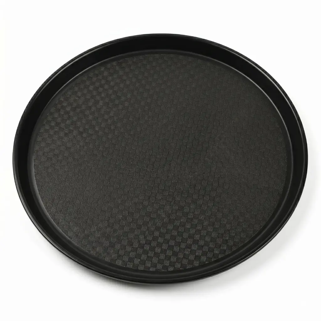 360 HOME MY KITCHEN PLASTIC TRAY 1600ML ROUND FAST FOOD PLATES BROWN & BLACK 40CM
