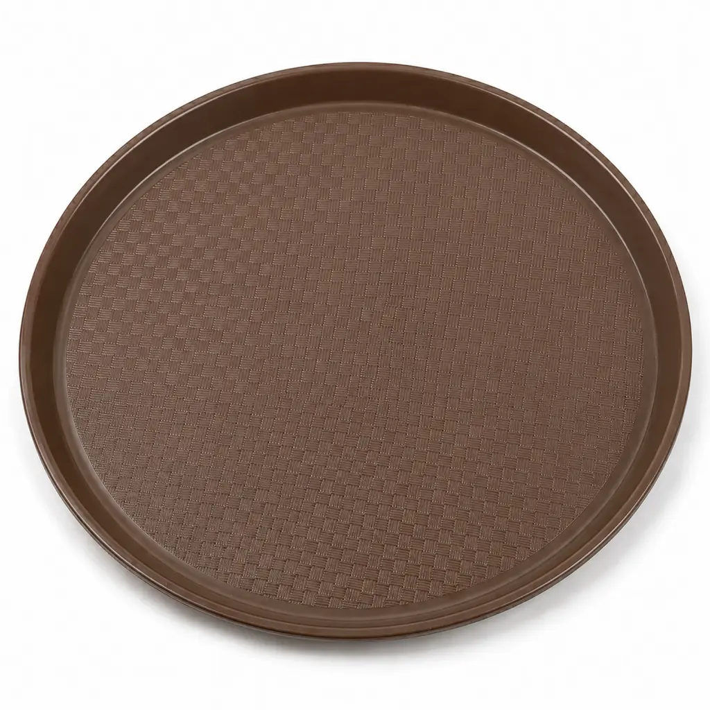 360 HOME MY KITCHEN PLASTIC TRAY 1800ML ROUND FAST FOOD PLATES BROWN & BLACK 45CM
