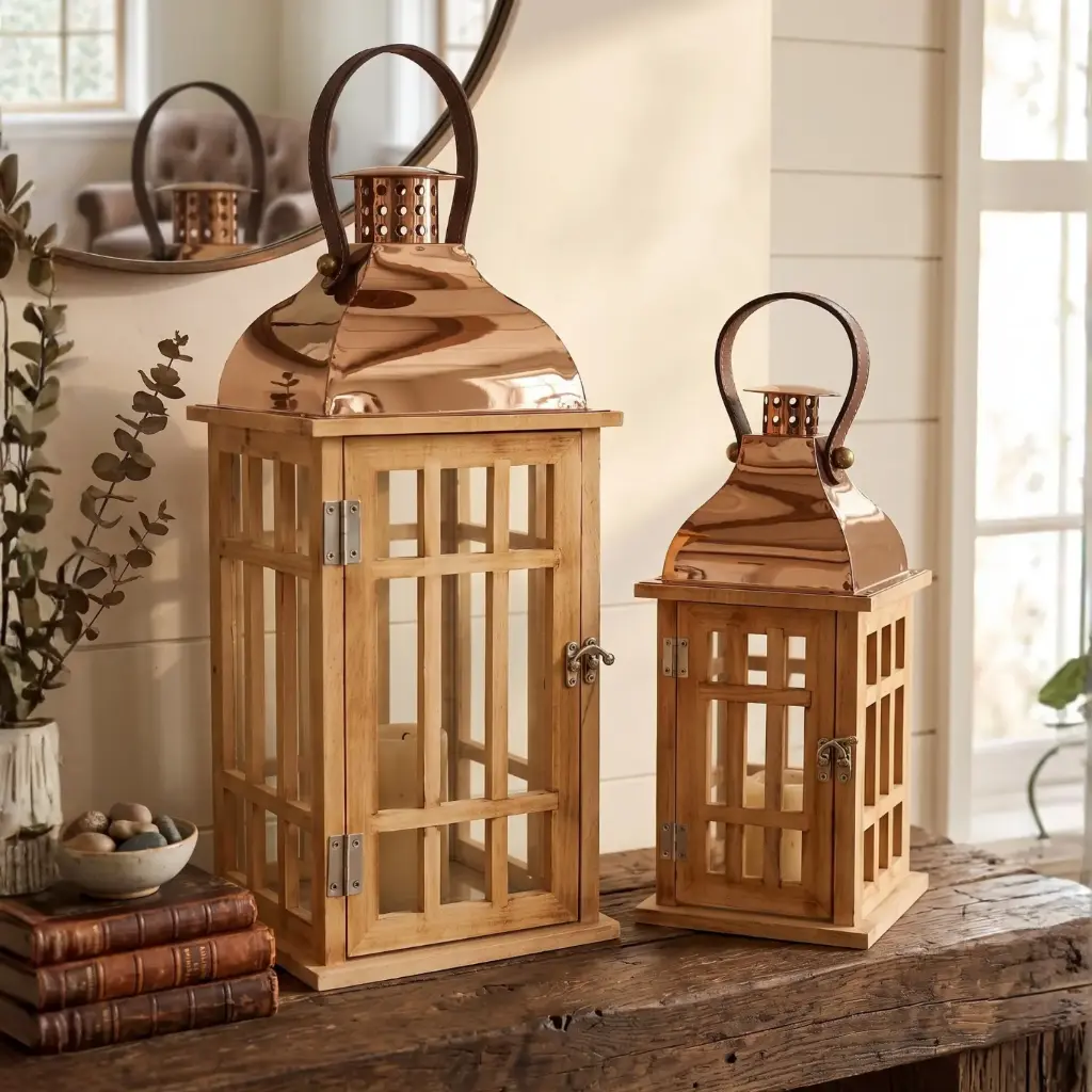 360 HOME MY HOME DECORATION WOODEN LANTERN 19*19*45:M 13*13*32:S