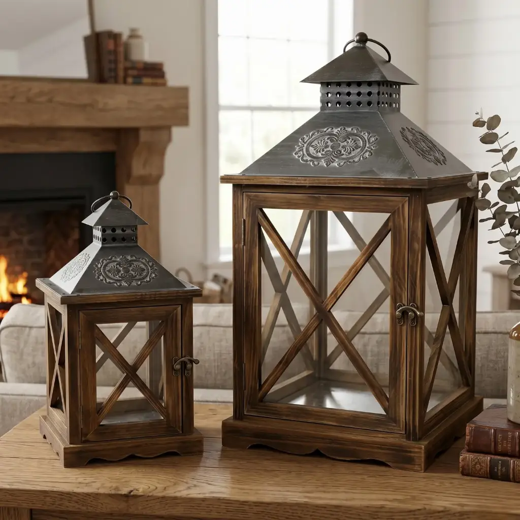 360 HOME MY HOME DECORATION WOODEN LANTERN 23*23*52:L  16*16*34:S