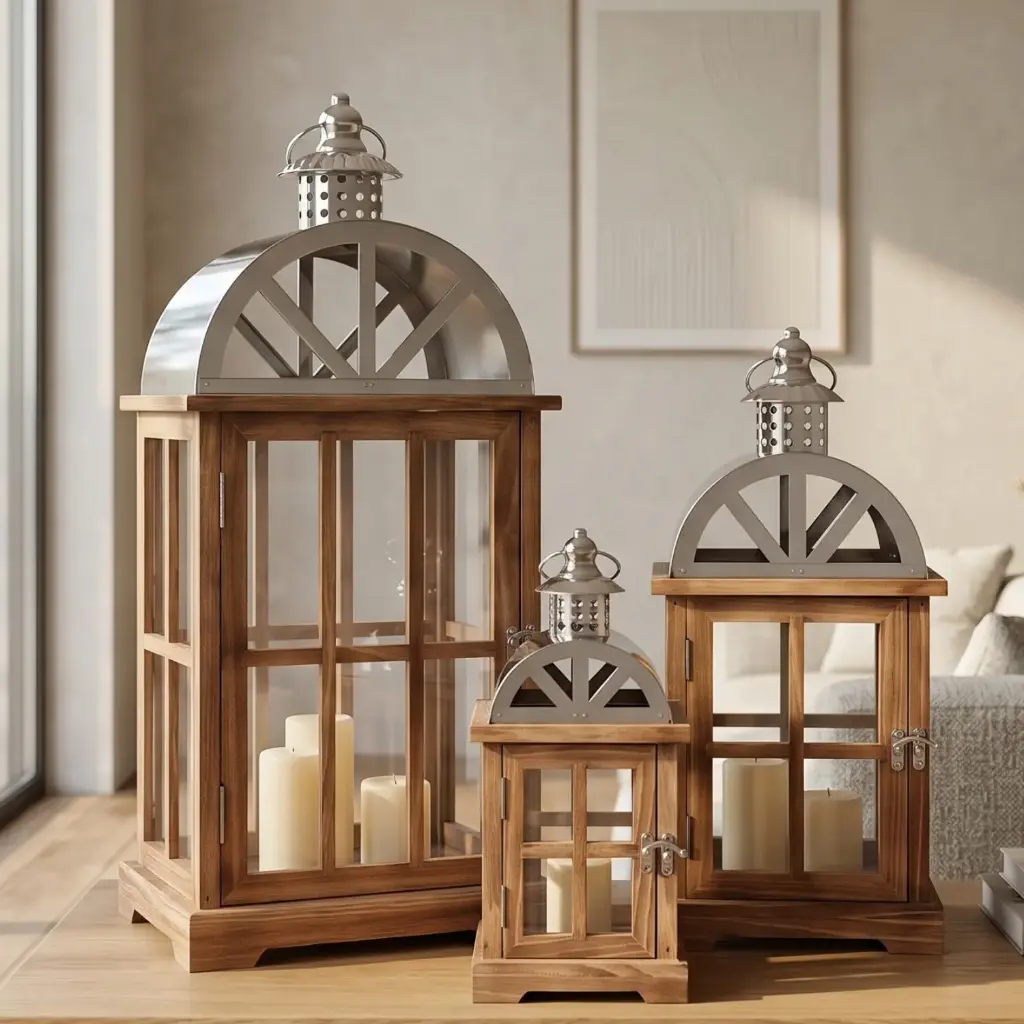 360 HOME MY HOME DECORATION WOODEN LANTERN 19*26*55:L 13*19*40:M 8.5*13*27:S