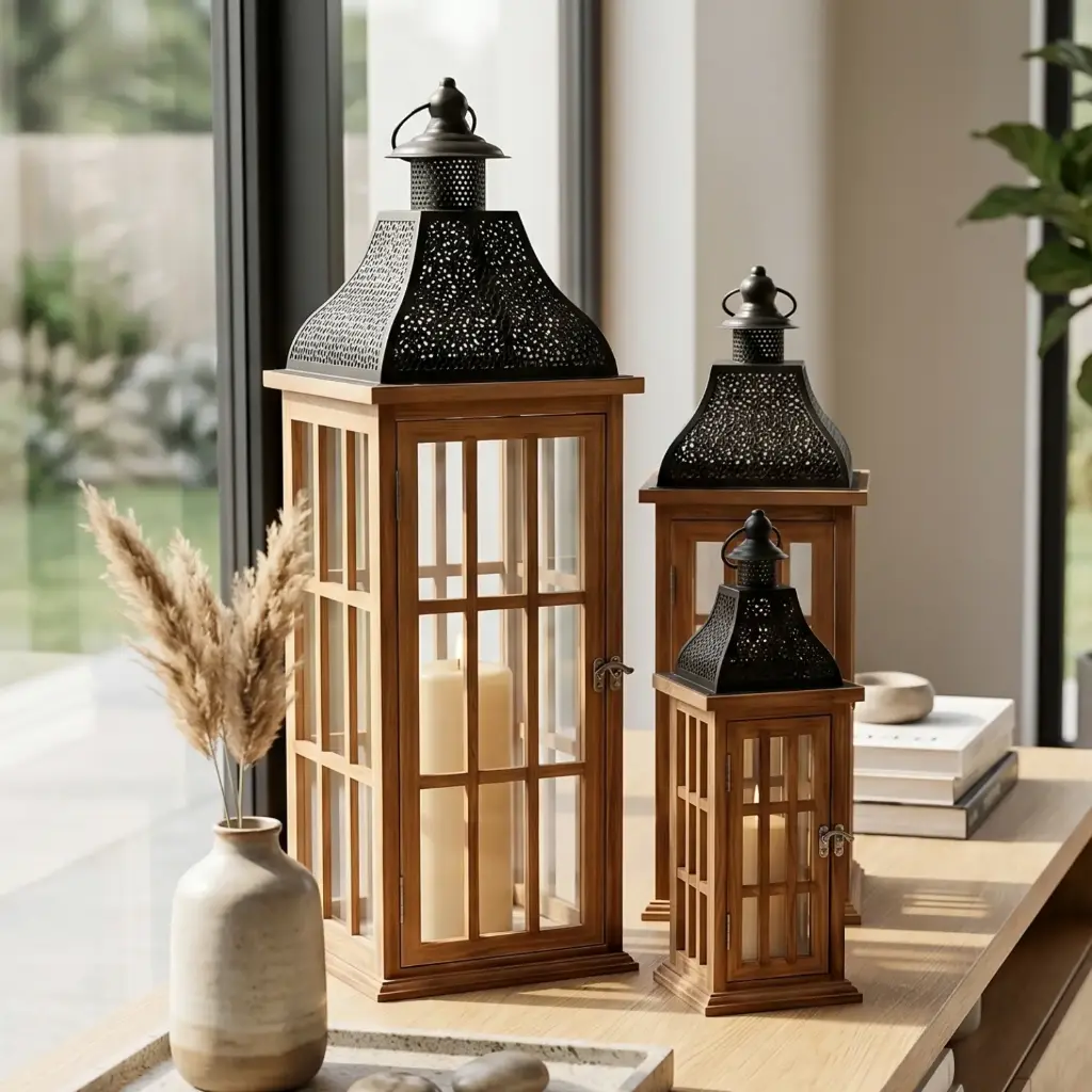 360 HOME MY HOME DECORATION WOODEN LANTERN 22*22*64    17*17*50    12*12*34