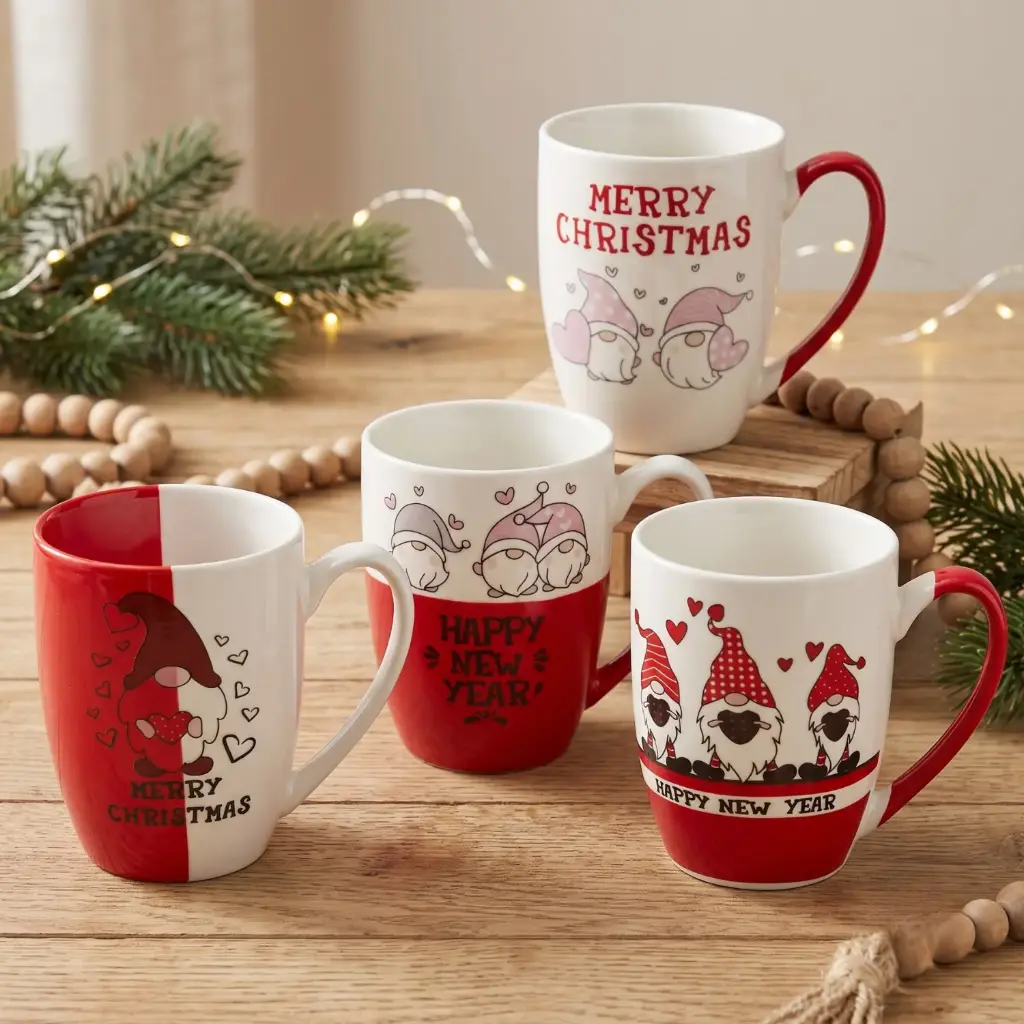 360 HOME MY HOME CHRISTMAS MUG WITH GNOME CHARACTER RED HANDLES340ML NORMAL PACKING 12PCS 