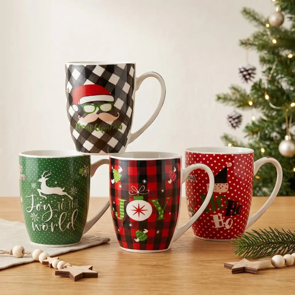360 HOME MY HOME CHRISTMAS MUG WITH PLAID340ML NORMAL PACKING 12PCS 