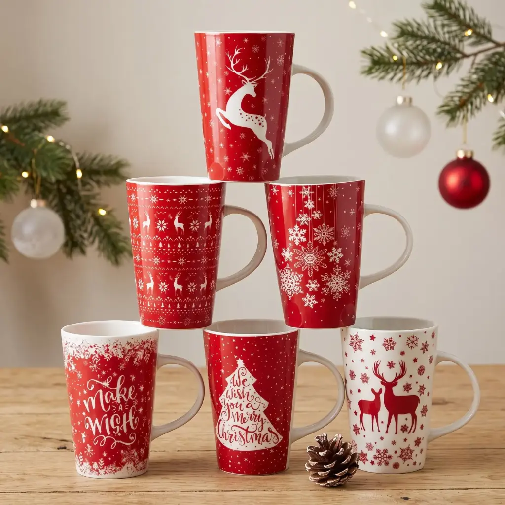 360 HOME MY HOME CHRISTMAS MUG RED & WHITE TYPOGRAPHY PRINTS 430ML NORMAL PACKING 12PCS