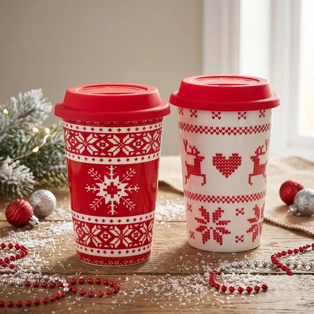 360 HOME MY HOME CHRISTMAS DOUBLE WALL TRAVEL MUG WITH SILICONE LID400ML NORMAL PACKING 6PCS